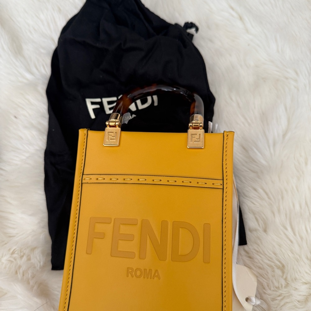 Fendi Yellow Mini Sunshine Shopper Shoulder Bag new with tags - Picture 8 of 11
